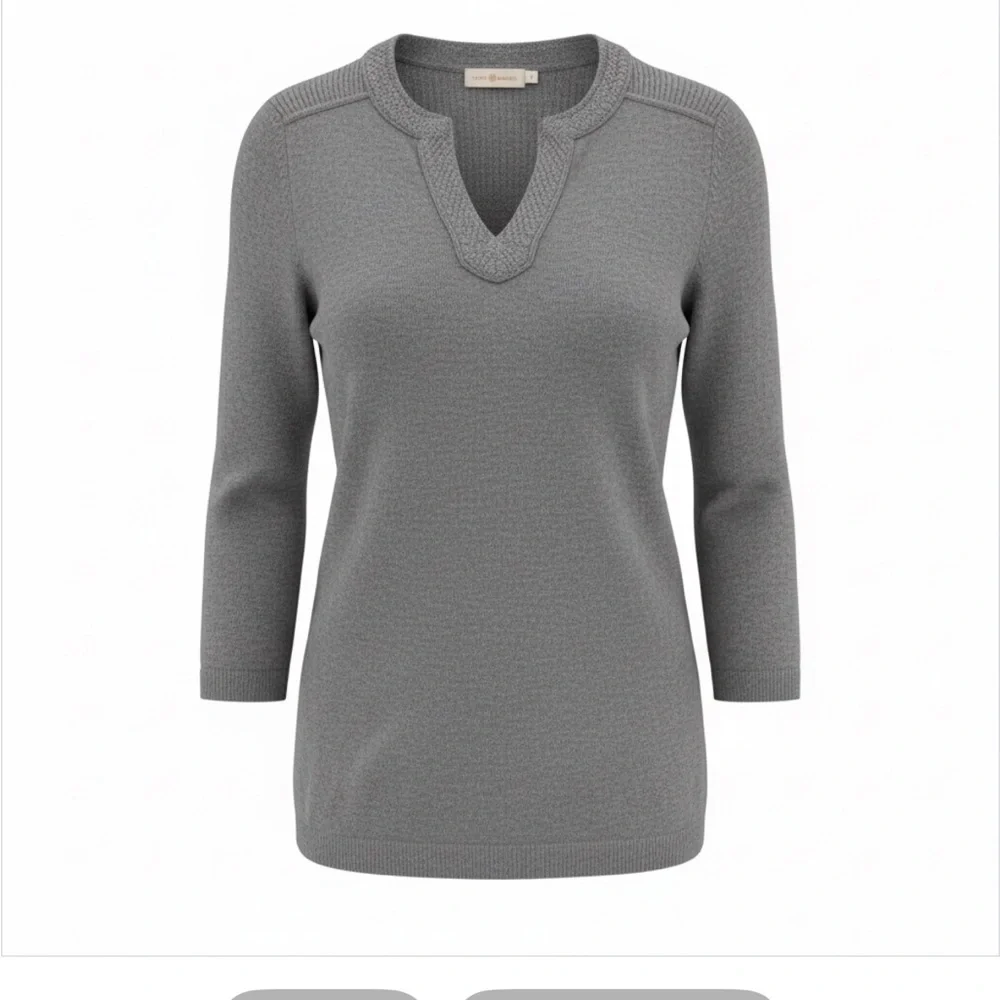 Tory Burch Lizzie Tunic V-Neck 100% Cashmere Sweater, Graphite Grey, Size‎ S